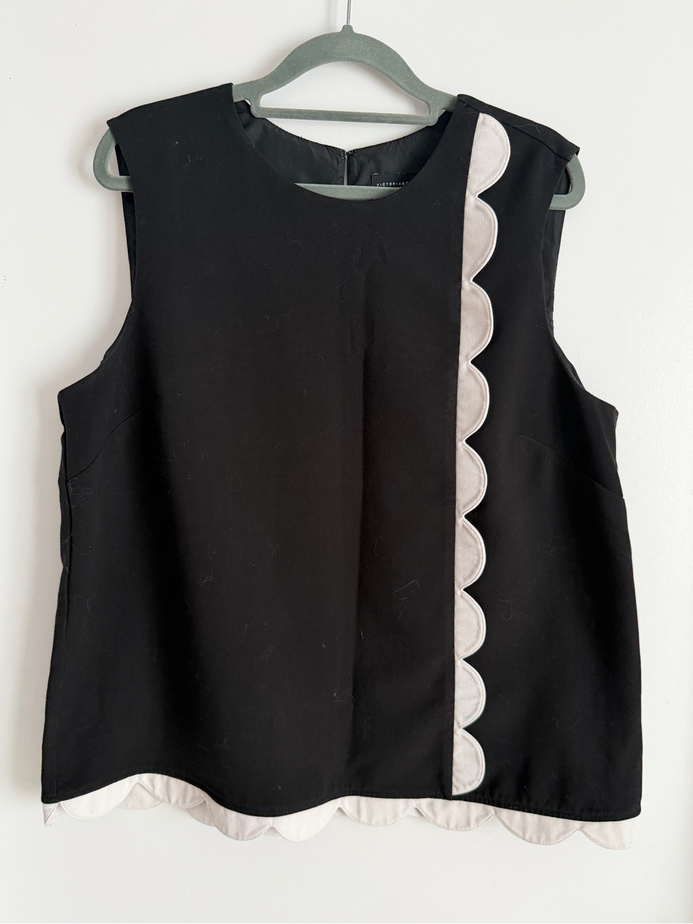 Victoria Beckham for Target Black Sleeveless Top with Cream Scallop Trim